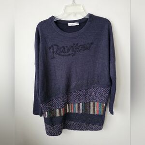TSUMORI CHISATO | Ravi Jour Sweater Navy Embellished Mixed Media Sz L